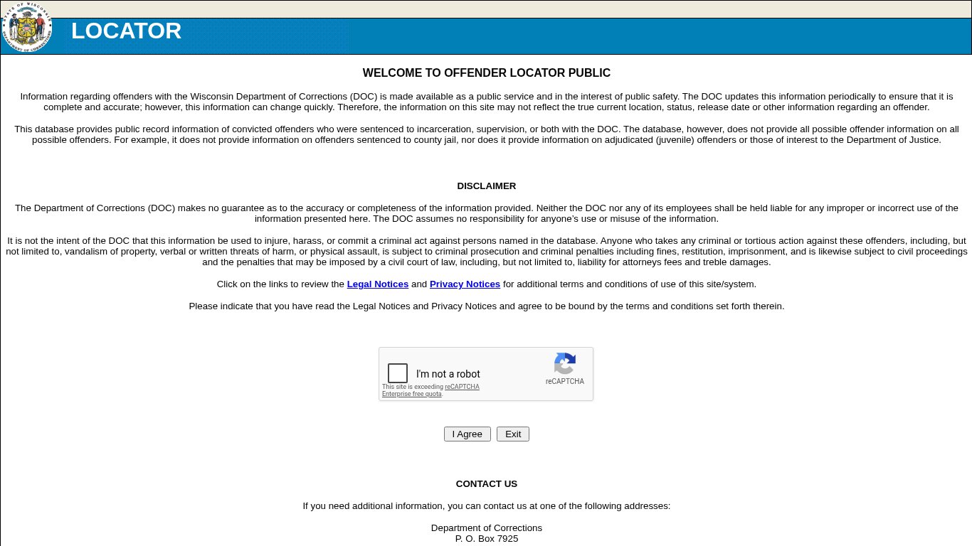 Wisconsin Department of Corrections Offender Locator